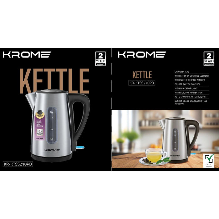 Krome 1.7 L Capacity Kettle | Auto Shut Off | Cord Storage | KR-KTSS210PD