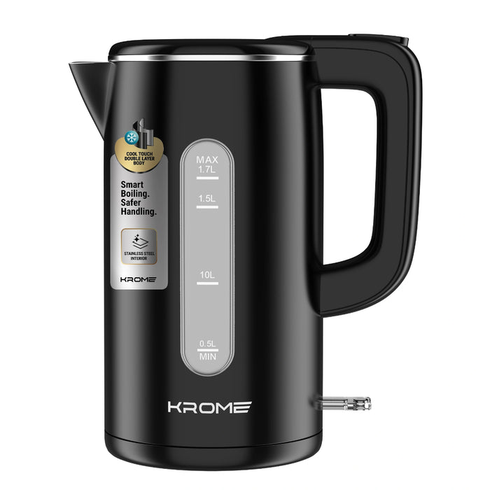 Krome 1.7L Cool Touch Electric Kettle | Dual-Layer Design (Stainless Steel Interior, Plastic Exterior) | Boil Dry Protection | KR-KTCT300PD