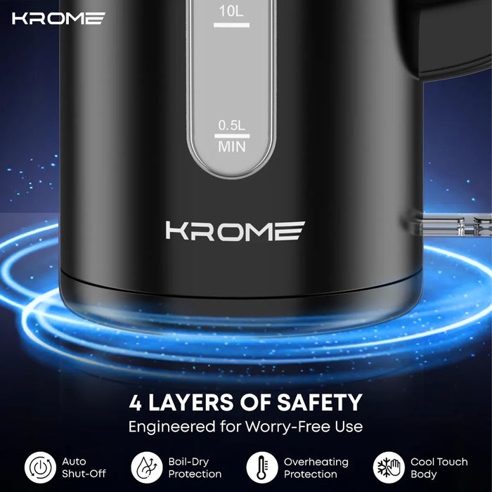 Krome 1.7L Cool Touch Electric Kettle | Dual-Layer Design (Stainless Steel Interior, Plastic Exterior) | Boil Dry Protection | KR-KTCT300PD