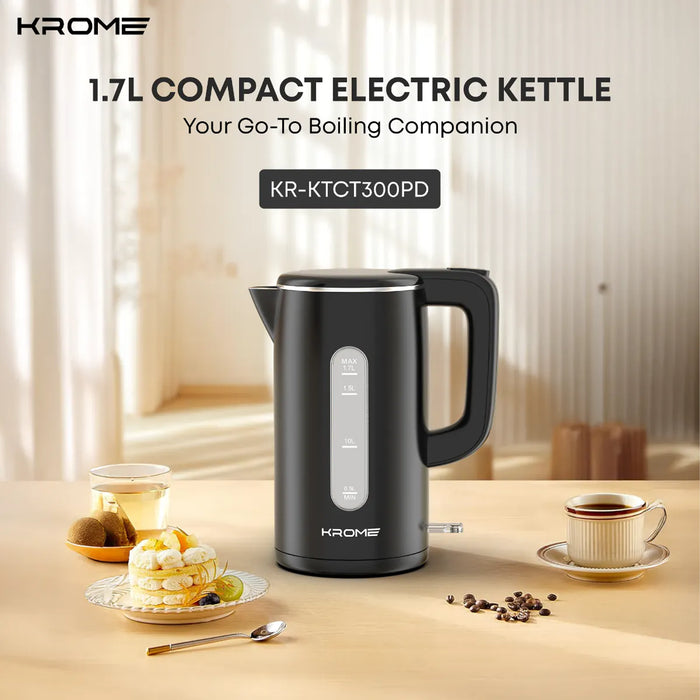 Krome 1.7L Cool Touch Electric Kettle | Dual-Layer Design (Stainless Steel Interior, Plastic Exterior) | Boil Dry Protection | KR-KTCT300PD