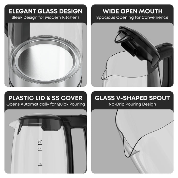 Krome 1.7L Glass Kettle | Strix Control & Auto Shut-Off  | Transparent Design | KR-KTG110PD