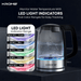 Krome electric kettle with LED light indicators on a dark background