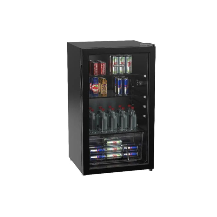 Krome 120L Beverage Cooler | Single Door | Blue LED Light | 2 Glass Shelves | Manual Defrost | Black | KR-BC120DM