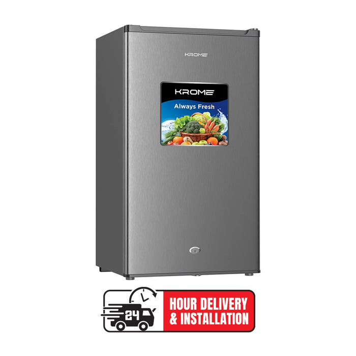 KROME 120L Single Door Refrigerator | Energy Class E/F | Ideal for Small Spaces | Reversible Door | Mini Fridge Suitable for Kitchen, Bedroom, Office & Bar | Inox Silver | KR-RDC120H