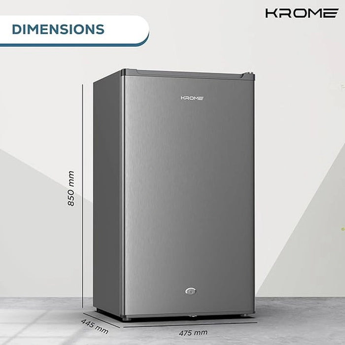 KROME 120L Single Door Refrigerator | Energy Class E/F | Ideal for Small Spaces | Reversible Door | Mini Fridge Suitable for Kitchen, Bedroom, Office & Bar | Inox Silver | KR-RDC120H