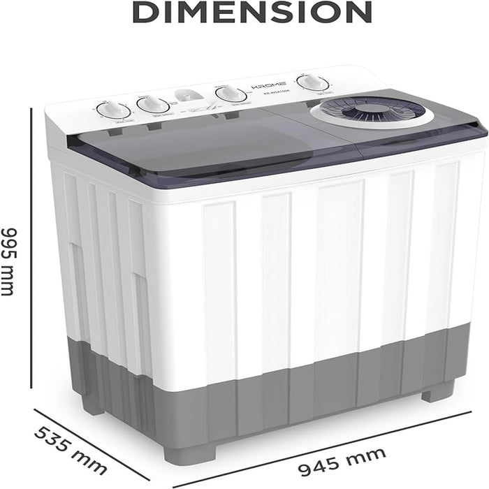 KROME 15KG Twin Tub Semi-Automatic Washing Machine | Powerful Wash with Mechanical Wash Timer | Intuitive Control | Durable Aluminium Spin Motor | 460W Wash & 200W Spin Input Power | White | KR-WSA150K EROS