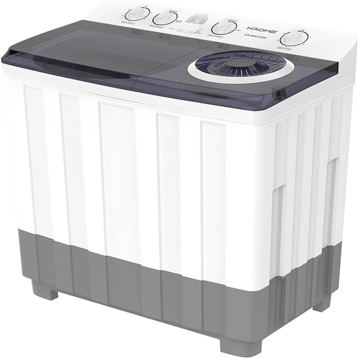 KROME 15KG Twin Tub Semi-Automatic Washing Machine | Powerful Wash with Mechanical Wash Timer | Intuitive Control | Durable Aluminium Spin Motor | 460W Wash & 200W Spin Input Power | White | KR-WSA150K EROS