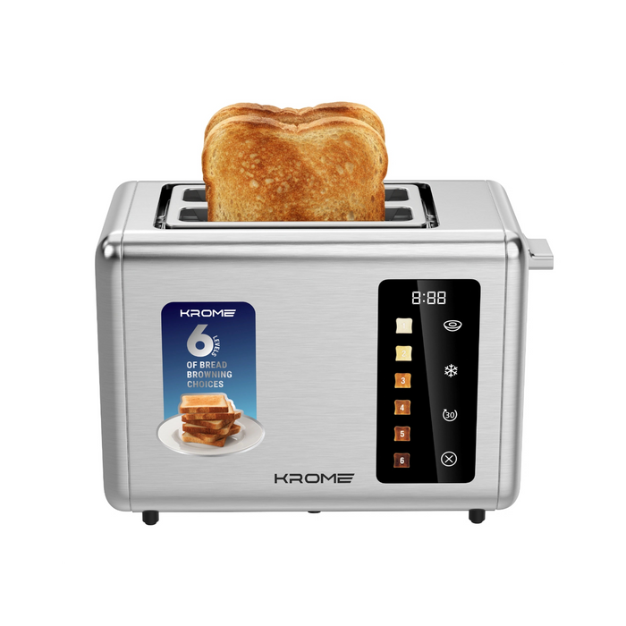 Krome 2-Slice Toaster | 850W | Defrost And Reheat Function | Removable Crumb Tray | Full Functional Touch Panel | Digital Display Countdown | KR-BT20TD
