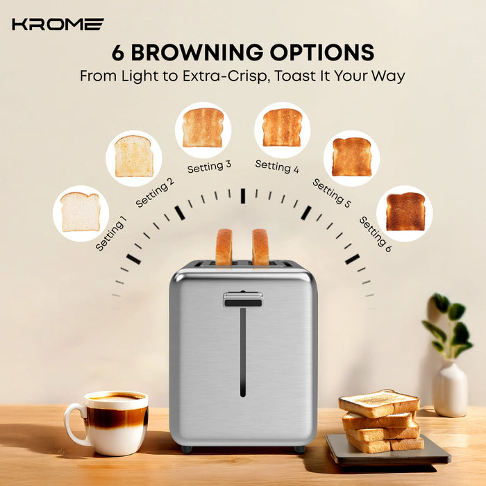 Krome 2-Slice Toaster | 850W | Defrost And Reheat Function | Removable Crumb Tray | Full Functional Touch Panel | Digital Display Countdown | KR-BT20TD