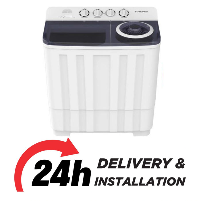 KROME 20KG Twin Tub Semi-Automatic Washing Machine | Powerful Wash with Mechanical Wash Timer | Intuitive Control | Durable Aluminium Spin Motor | 480W Wash & 200W Spin Input Power | White | KR-WSA200K