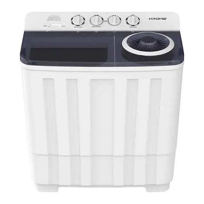 KROME 20KG Twin Tub Semi-Automatic Washing Machine | Powerful Wash with Mechanical Wash Timer | Intuitive Control | Durable Aluminium Spin Motor | 480W Wash & 200W Spin Input Power | White | KR-WSA200K