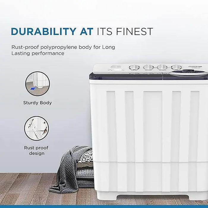 KROME 20KG Twin Tub Semi-Automatic Washing Machine | Powerful Wash with Mechanical Wash Timer | Intuitive Control | Durable Aluminium Spin Motor | 480W Wash & 200W Spin Input Power | White | KR-WSA200K