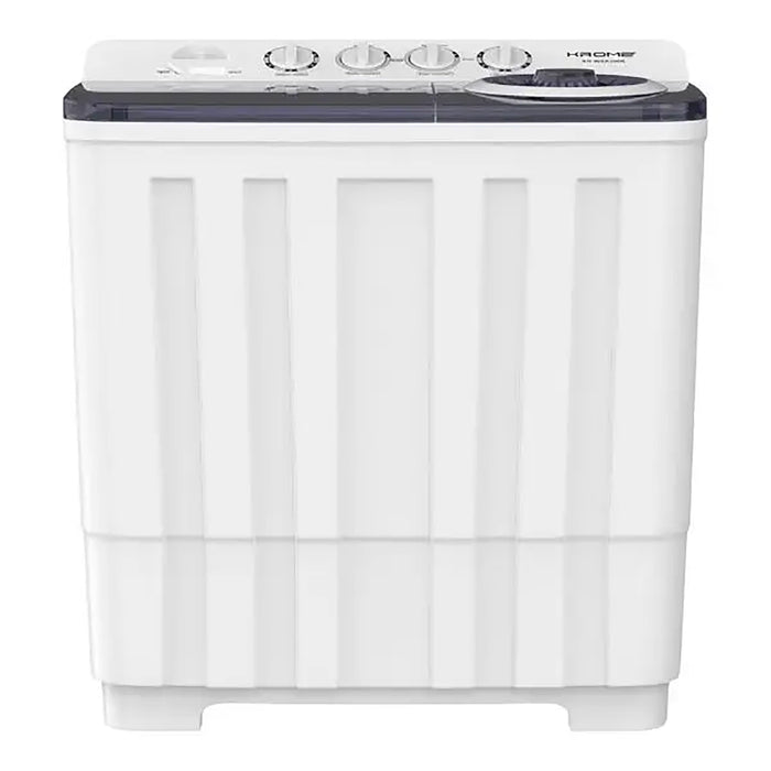 KROME 20KG Twin Tub Semi-Automatic Washing Machine | Powerful Wash with Mechanical Wash Timer | Intuitive Control | Durable Aluminium Spin Motor | 480W Wash & 200W Spin Input Power | White | KR-WSA200K