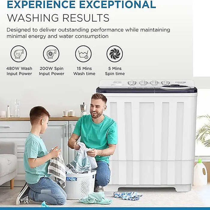 KROME 20KG Twin Tub Semi-Automatic Washing Machine | Powerful Wash with Mechanical Wash Timer | Intuitive Control | Durable Aluminium Spin Motor | 480W Wash & 200W Spin Input Power | White | KR-WSA200K