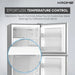 Krome refrigerator with open door showing temperature control system on a light gray background