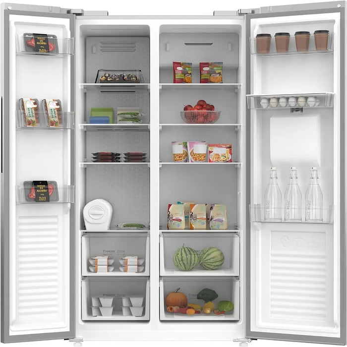 KROME  600L Gross Side by Side Refrigerator | Water Dispenser | Multi Air Flow | Door Alarm | Recessed Handle | No Frost | Electronic Touch Temperature Control | Inox | 10 Year Compressor Warranty | KR-SBS600WM