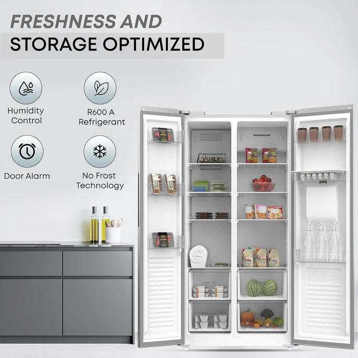 KROME  600L Gross Side by Side Refrigerator | Water Dispenser | Multi Air Flow | Door Alarm | Recessed Handle | No Frost | Electronic Touch Temperature Control | Inox | 10 Year Compressor Warranty | KR-SBS600WM