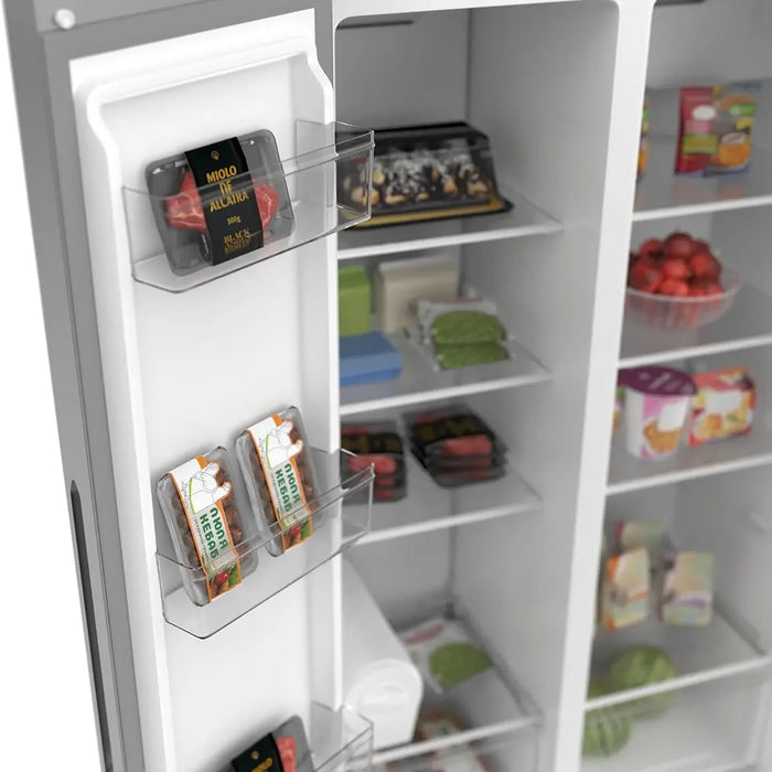KROME  600L Gross Side by Side Refrigerator | Water Dispenser | Multi Air Flow | Door Alarm | Recessed Handle | No Frost | Electronic Touch Temperature Control | Inox | 10 Year Compressor Warranty | KR-SBS600WM
