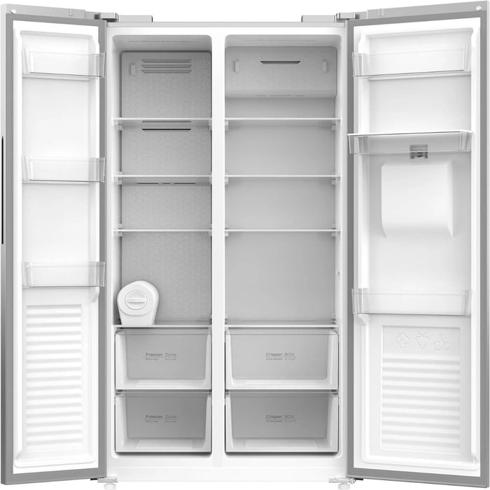 KROME  600L Gross Side by Side Refrigerator | Water Dispenser | Multi Air Flow | Door Alarm | Recessed Handle | No Frost | Electronic Touch Temperature Control | Inox | 10 Year Compressor Warranty | KR-SBS600WM