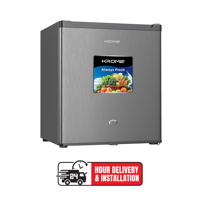 KROME 60L Single Door Refrigerator | Energy Class A+ | Ideal for Small Spaces | Reversible Door | Mini Fridge for Kitchen, Bedroom, Office & Minibar | Silver | KR-RDC60H