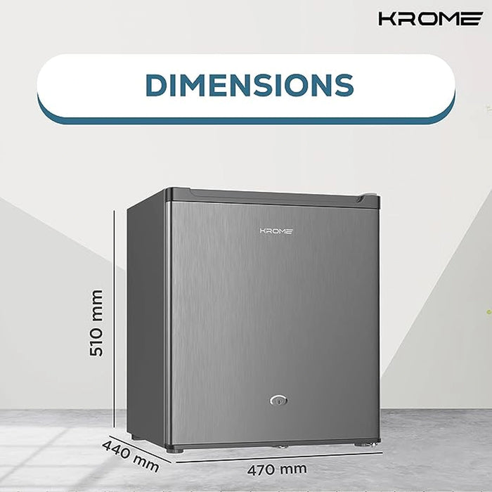 KROME 60L Single Door Refrigerator | Energy Class A+ | Ideal for Small Spaces | Reversible Door | Mini Fridge for Kitchen, Bedroom, Office & Minibar | Silver | KR-RDC60H