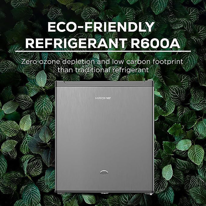KROME 60L Single Door Refrigerator | Energy Class A+ | Ideal for Small Spaces | Reversible Door | Mini Fridge for Kitchen, Bedroom, Office & Minibar | Silver | KR-RDC60H