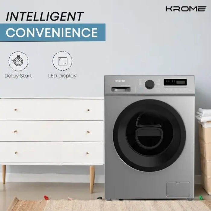 KROME 7Kg 1400 RPM Front Loading Washing Machine | LED Display | BLDC Inverter Motor | 12 Wash Programs | 4 Star Energy Efficient | Variable Temperature Setting | Titanium | KR-WFL70SSI
