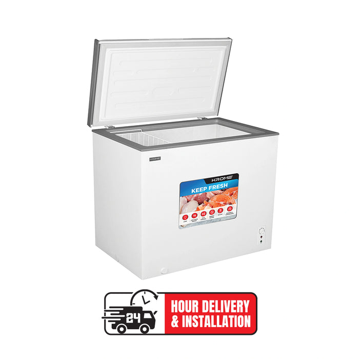 Krome Chest Freezer| 250L Net Capacity| Single Door| White | R600a Refrigerant| Recessed Handle| KR-CF275R EROS