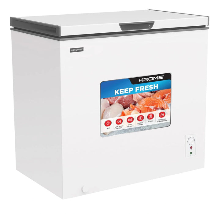 Krome Chest Freezer| 250L Net Capacity| Single Door| White | R600a Refrigerant| Recessed Handle| KR-CF275R EROS