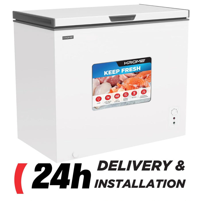 Krome Chest Freezer| 300L Capacity | Single Door | White Finish | R600a Refrigerant | Recessed Handle | KR-CF325R