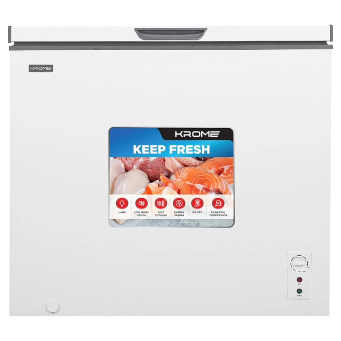 Krome Chest Freezer| 300L Capacity | Single Door | White Finish | R600a Refrigerant | Recessed Handle | KR-CF325R