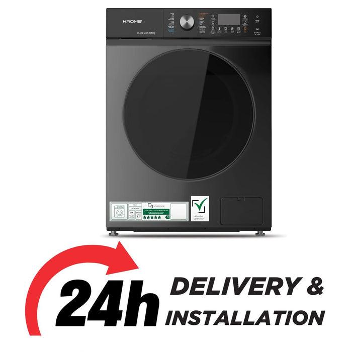 Krome Front Loading Washer Dryer Machine | 9 Kg Washing | 6Kg Drying | 1400 RPM Spin | Variable Temperature | Foam Sensing & Removal | Auto Restart | Child Lock | Titanium | KR-WD96STI