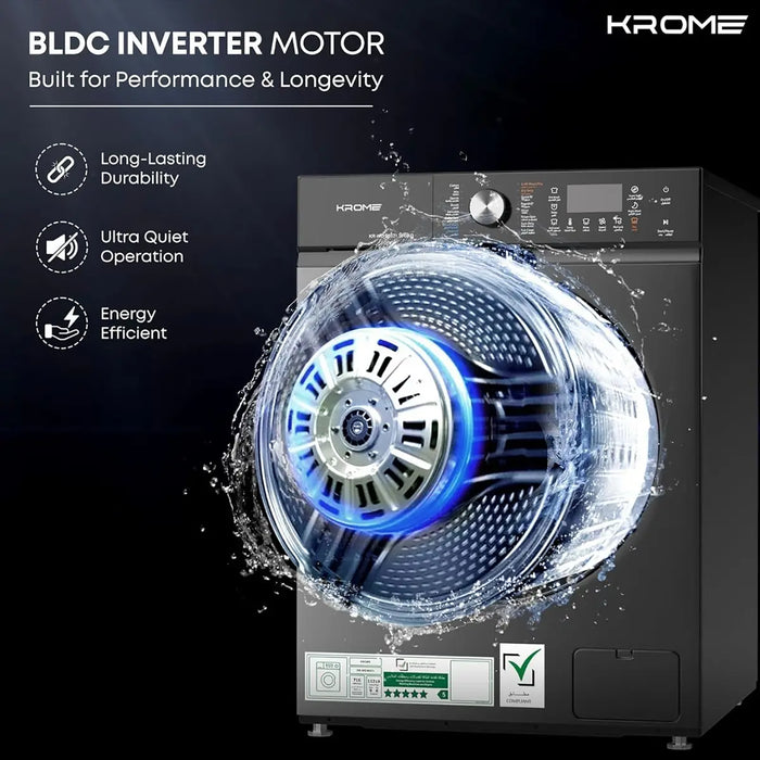 Krome Front Loading Washer Dryer Machine | 9 Kg Washing | 6Kg Drying | 1400 RPM Spin | Variable Temperature | Foam Sensing & Removal | Auto Restart | Child Lock | Titanium | KR-WD96STI
