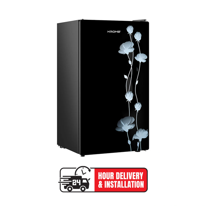 Krome Glass Door Refrigerator | 141L Gross / 90L Net Capacity | Direct Cool | Floral Design | R600a Refrigerant | KR-RF141GG