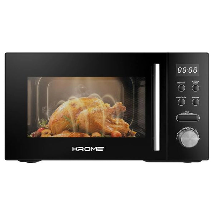 Krome Microwave Oven 20L Capacity| 700W Output| 5 Power Levels| 95-Minute Timer| Cooking End Signal| Grey Painted Cavity| Black Color | KR-MW20DM