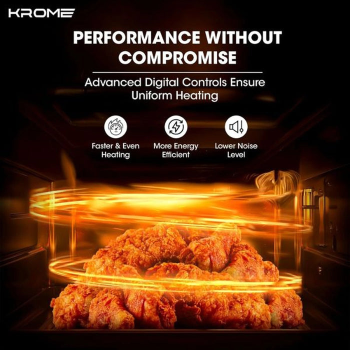 Krome Microwave Oven 25L Capacity| 900W Output| 5 Power Levels| 95-Minute Timer| 8 Auto Menus| Child Safety Lock| Grey Painted Cavity| Black Color | KR-MW25DM