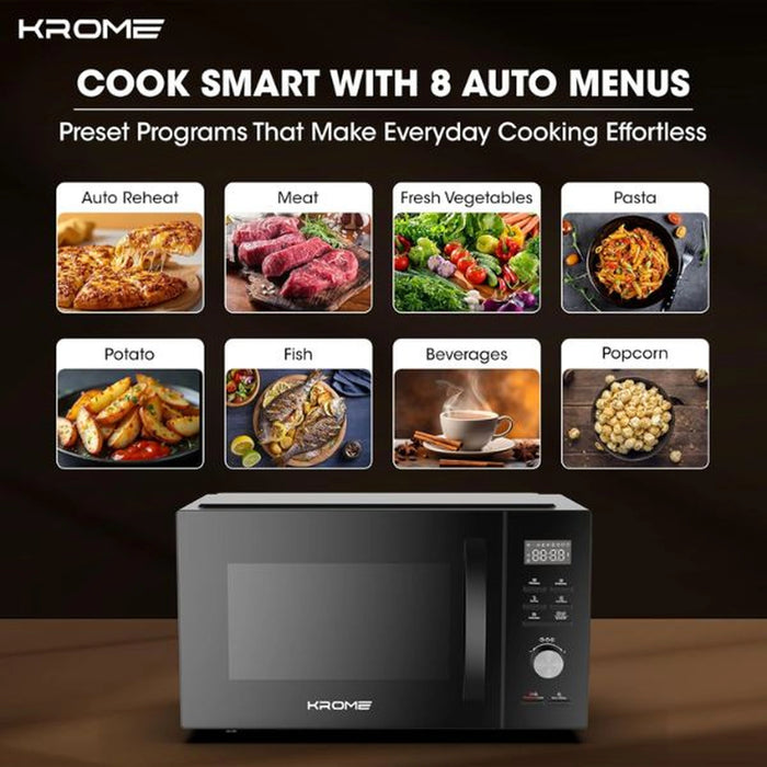 Krome Microwave Oven with Grill 31L Capacity| 1000W Output| 5 Power Levels| 95-Minute Timer| Grill Rack| Grey Painted Cavity| Black Color | KR-MW31DM