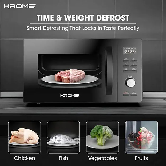 Krome Microwave Oven with Grill 31L Capacity| 1000W Output| 5 Power Levels| 95-Minute Timer| Grill Rack| Grey Painted Cavity| Black Color | KR-MW31DM