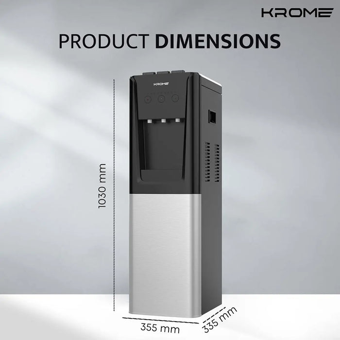 KROME Top & Bottom Loading Water Dispenser | Hot, Cold & Normal Water (3 Taps) | Floor Standing | SUS 304 Tank | Food-Grade Silicone Tube | Child Lock | Silver & Black | KR-WDTBL 3TW