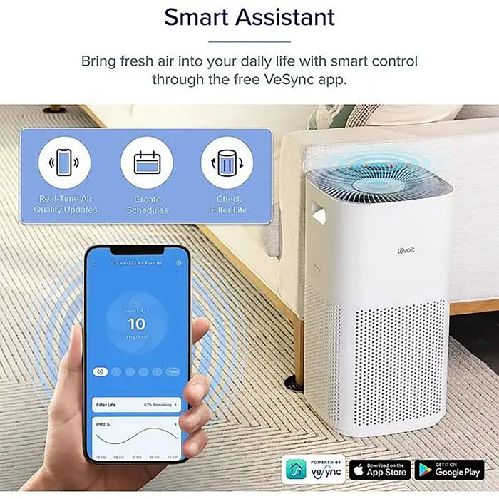 LEVOIT Smart Air Purifier for Large Rooms | Covers up to 1588 Sq. Ft | APP Control, PM2.5 Display | H13 HEPA Filter Removes 99.97% of Particles | Allergies, Dust, Smoke | Alexa Control | White" EROS