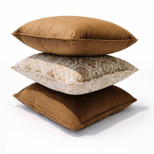 Vintage Flora Pattern & Brown Velvet Pillow Set Living Point