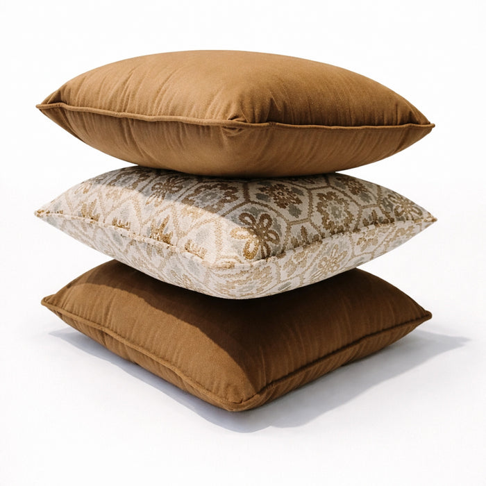 Vintage Flora Pattern & Brown Velvet Pillow Set