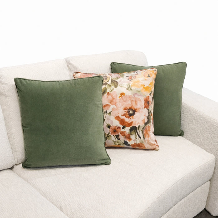 Watercolour Floral Print & Green Velvet Pillow Set