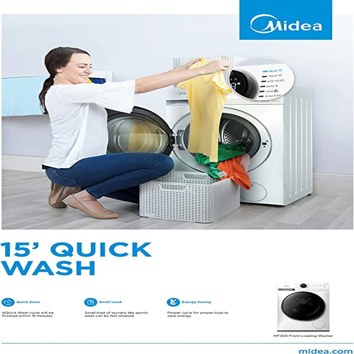 Midea 10KG Front Load Smart Washing Machine with Lunar Dial | 1400 RPM | 14 Programs | Fully Automatic Washer with Wide Door | Digital LED Display | Child Lock | Steam Care | Wi-Fi Connectivity | MF200W100WBW