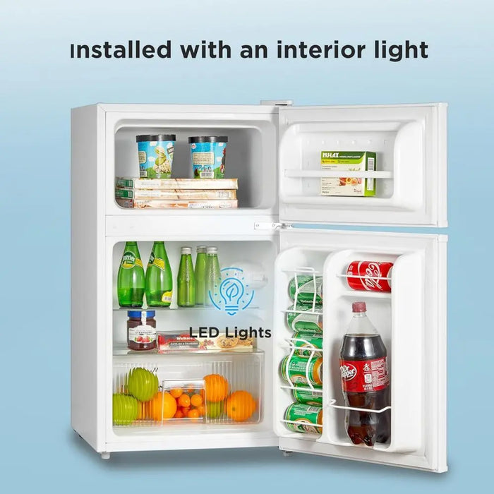 Midea 134L Gross & 87L Net Double Door Refrigerator | Separate Chiller Compartment | 2L Bottle Holder | Mini Fridge for Kitchen | Bedroom | Office & Bar | Inverter Quattro | White | MDRT134FGE01AE