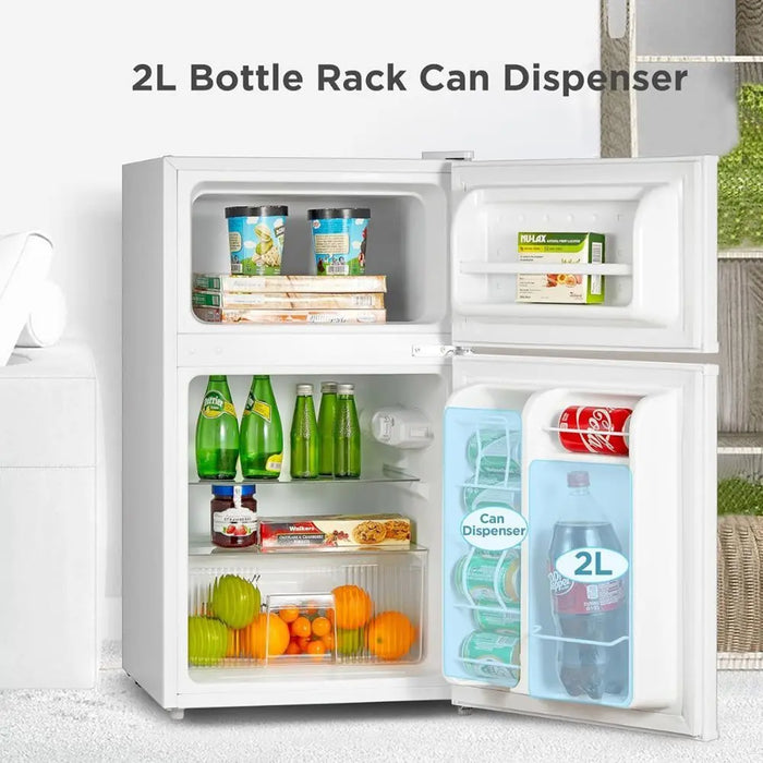 Midea 134L Gross & 87L Net Double Door Refrigerator | Separate Chiller Compartment | 2L Bottle Holder | Mini Fridge for Kitchen | Bedroom | Office & Bar | Inverter Quattro | White | MDRT134FGE01AE