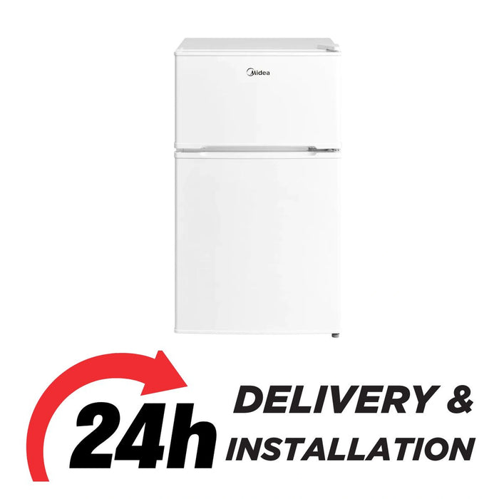 Midea 134L Gross & 87L Net Double Door Refrigerator | Separate Chiller Compartment | 2L Bottle Holder | Mini Fridge for Kitchen | Bedroom | Office & Bar | Inverter Quattro | White | MDRT134FGE01AE