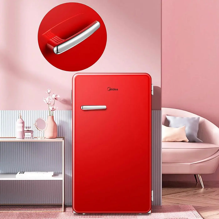 Midea 142L Gross Single Door Retro Style Refrigerator | Compact Size | Free Standing | Best for Bedroom, Office & Mini Bar | Freezer Compartment Inside | Quick Cooling & Easy Cleaning | Red | MDRD142SLE32