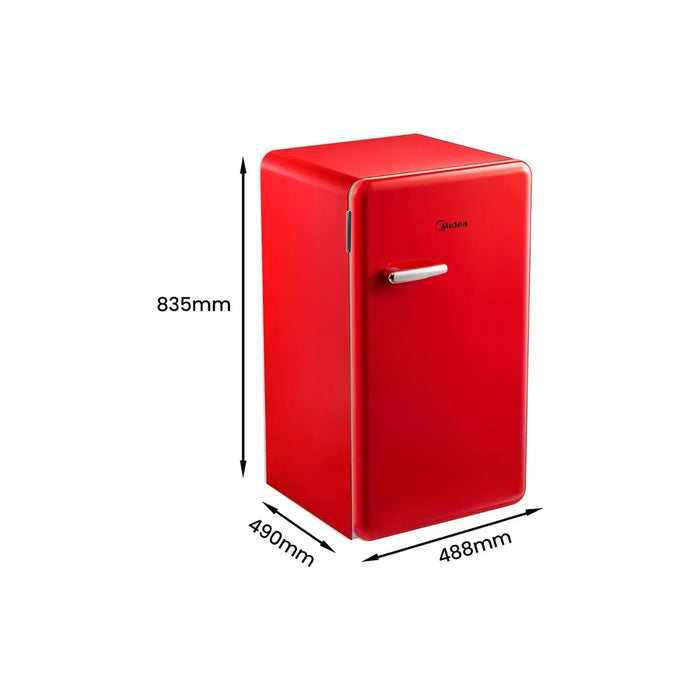 Midea 142L Gross Single Door Retro Style Refrigerator | Compact Size | Free Standing | Best for Bedroom, Office & Mini Bar | Freezer Compartment Inside | Quick Cooling & Easy Cleaning | Red | MDRD142SLE32