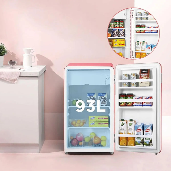 Midea 142L Gross Single Door Retro Style Refrigerator | Compact Size | Free Standing | Best for Bedroom, Office & Mini Bar | Freezer Compartment Inside | Quick Cooling & Easy Cleaning | Red | MDRD142SLE32